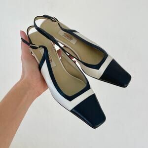 Talbots White and Blue Slingback Heels